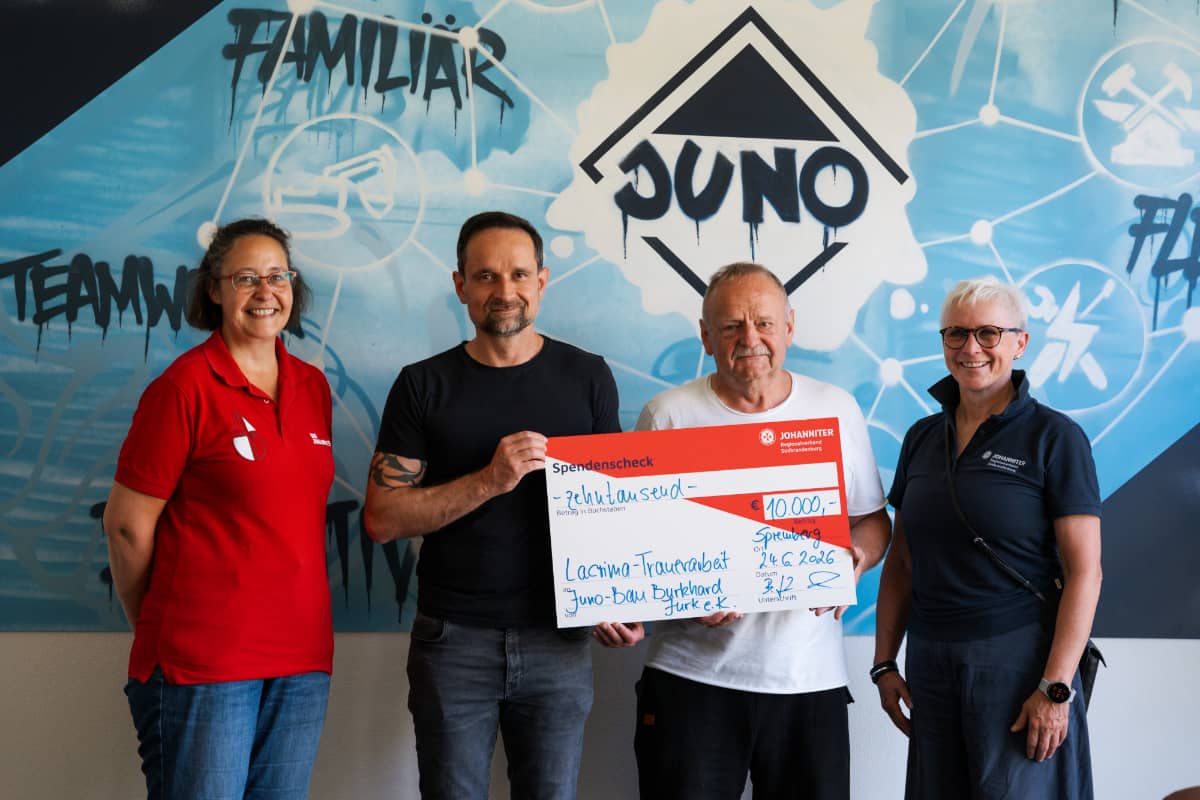 JUNO-Bau - 10.000 Euro für die Johanniter: JUNO-BAU unterstützt die Lacrima-Trauerarbeit